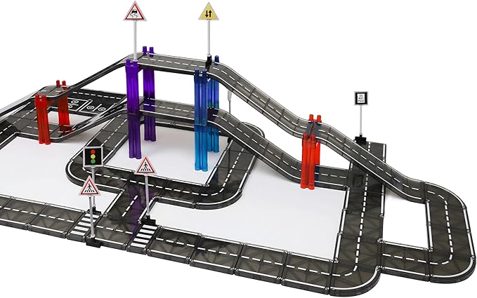 PLAYMAGS Magnetic Tiles Road Set 130 Piece Set