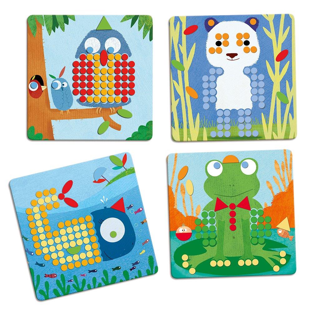 Djeco Σύνθεση εικόνας - Μωσαϊκό με καβίλιες 'Κουκουβάγια και ζωάκια'