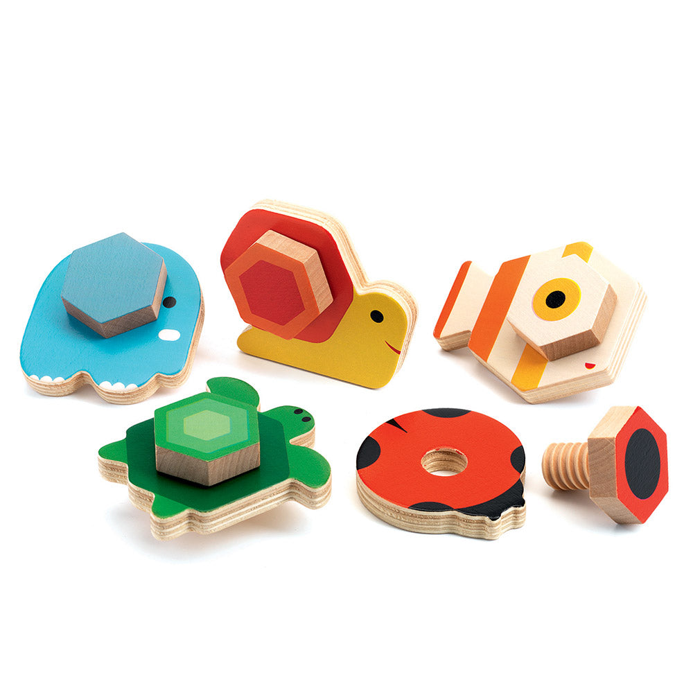 Djeco Βιδώνοντας φτιάχνω ξύλινα ζωάκια
