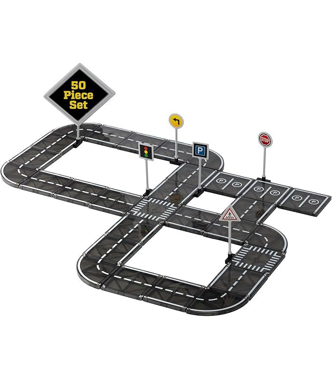 PLAYMAGS Magnetic Tiles Road Set 50 Piece Set