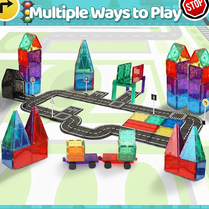 PLAYMAGS Magnetic Tiles Road Set 50 Piece Set