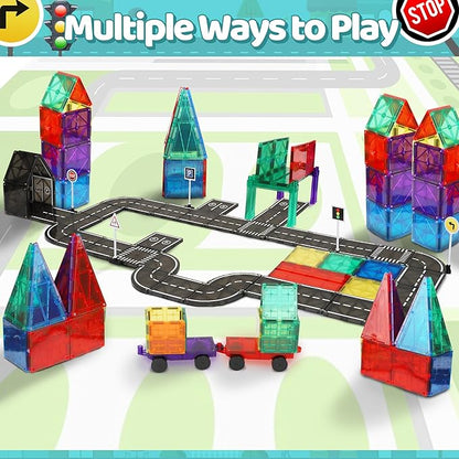 PLAYMAGS Magnetic Tiles Road Set 50 Piece Set