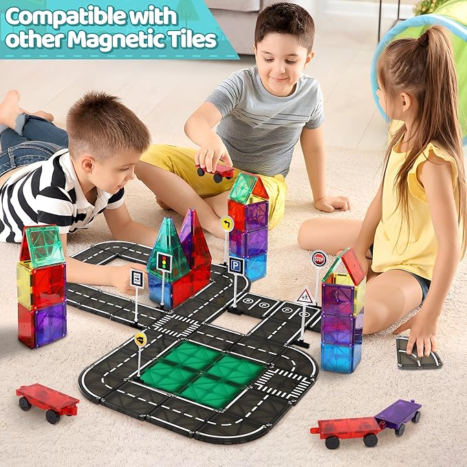 PLAYMAGS Magnetic Tiles Road Set 50 Piece Set